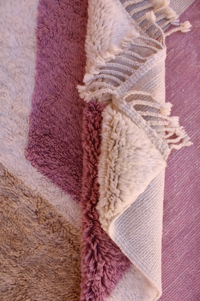 Elegant Beni Mrirt rug from Morocco, symbolizing luxury and comfort with its dense weave, double knots, and sumptuously soft wool